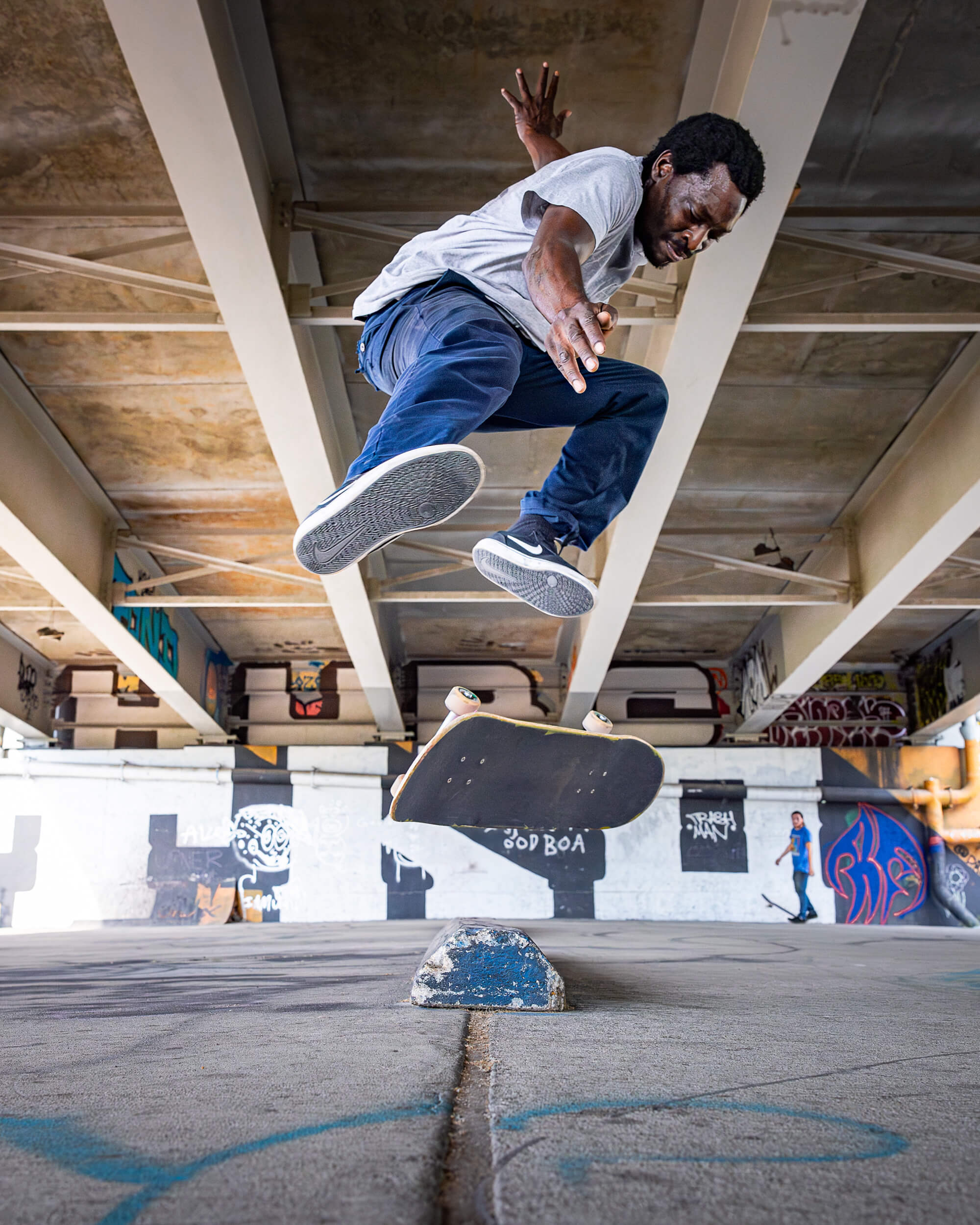 man skateboarding in midair