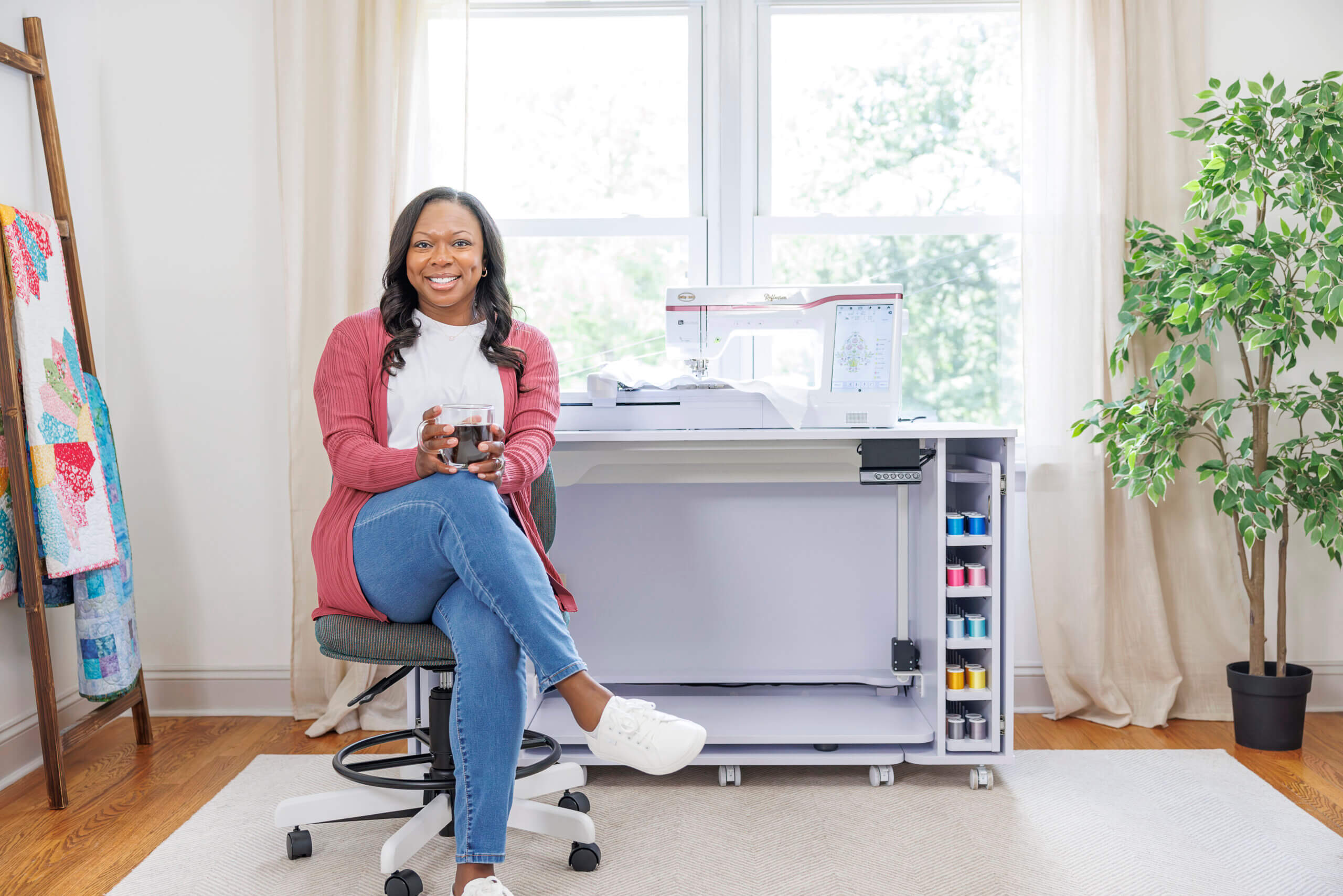 portrait of woman in her sewing room